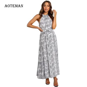 

Spring Summer Dress Women 2020 Casual Fashion Sexy Print Halter Party Dresses Ladies Elegant Vintage Sleeveless Dress Vestidos