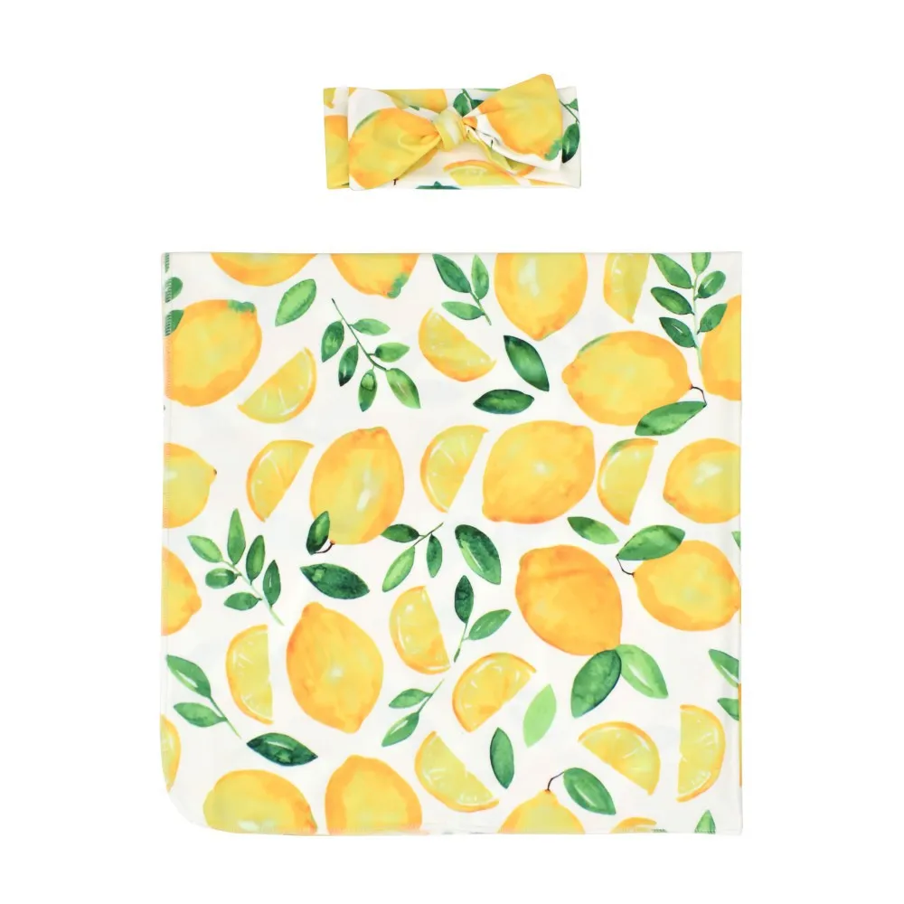2pcs Cute Fruit Baby Swaddle Wrap Set With Headband Strawberry Lemon Infant Sleeping Bag Envelope Soft Breathable Newborn Cocoon