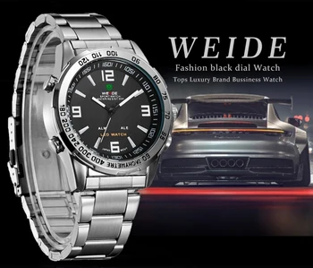 

WEIDE Men Watch Digital Miliraty Watch Back Light Black Stainless Steel Strap Sport Watch Quartz Relogio Masculino Men's Watches