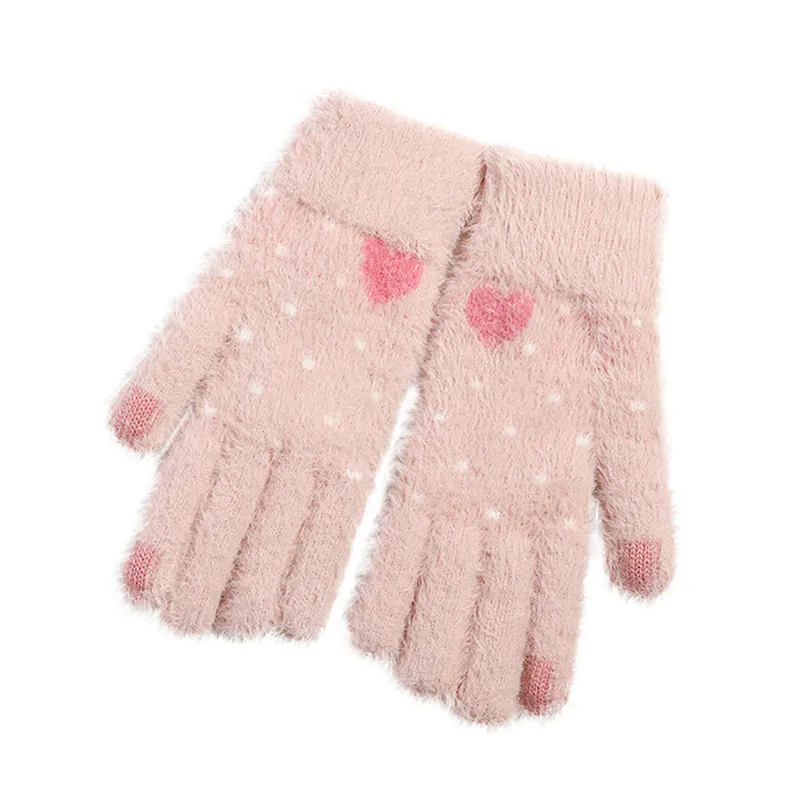 Pink New Fashion Women Winter Gloves Multifunctional Warm Solid Color Plush Love Cute Thick Gloves Can Touch The Screen O24 - Цвет: Pink