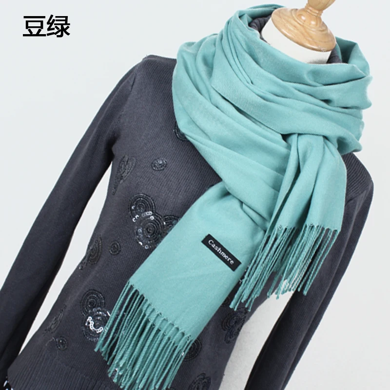 YR001 Light green Женские однотонные кашемировые шарфы с кисточками, женский зимний толстый теплый шарф, высокое качество, Женская шаль, горячая распродажа, YR001 - Цвет: YR001 Light green