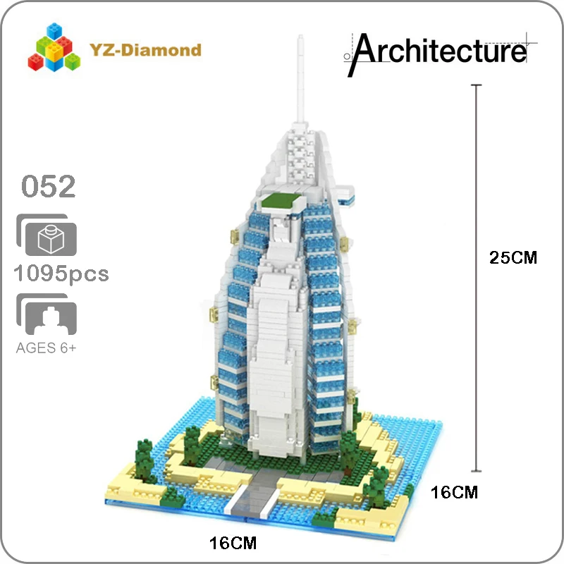 

YZ 052 World Famous Architecture Burj Al Arab Hotel 3D Model Mini Diamond Building Small Blocks Bricks Toy for Children no Box