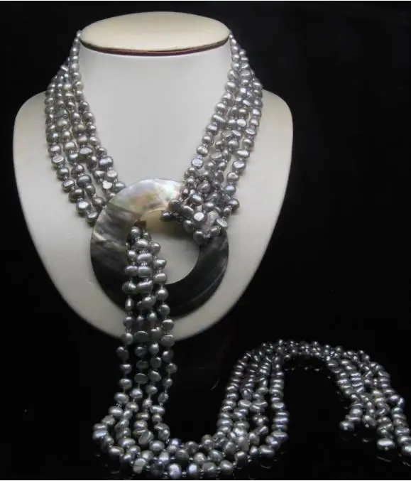 3" натуральный 4 ряда 5-6 мм AAA Silver_Gray из барочного жемчуга Цепочки и ожерелья