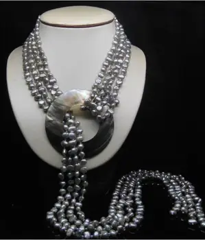 

32" Natural 4- Row 5-6MM AAA Silver_Gray Baroque pearl Necklace