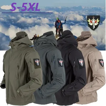 

Men Military Jacket Winter Soft Shell Waterproof Army Tactical Jacket Pockets Zipper Hooded Camouflage Male Windbreaker Coat
