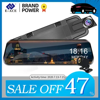 

E-ACE 10 Inch Touch Car Dvr Streaming Rear View Mirror Dash Camera FHD 1080P Video Recorder Dual Lens With Rear View Camera