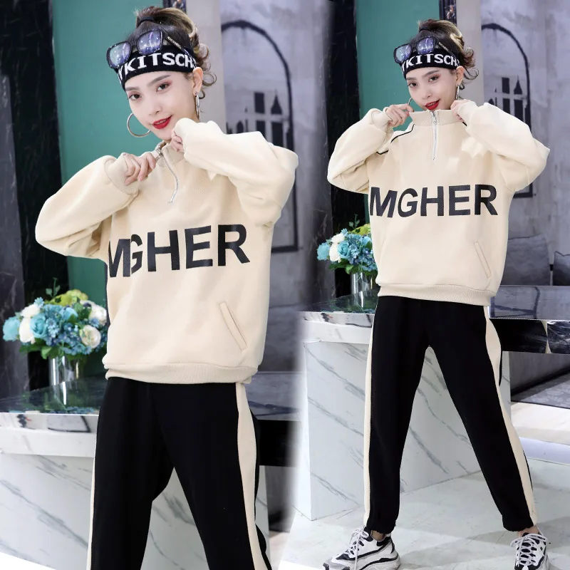 

2019 New Winter Women Tracksuit Sportswear thick fleece Sweater Sweatshirt+pant Running Jogger Fitness Casual Set Sporting Suit