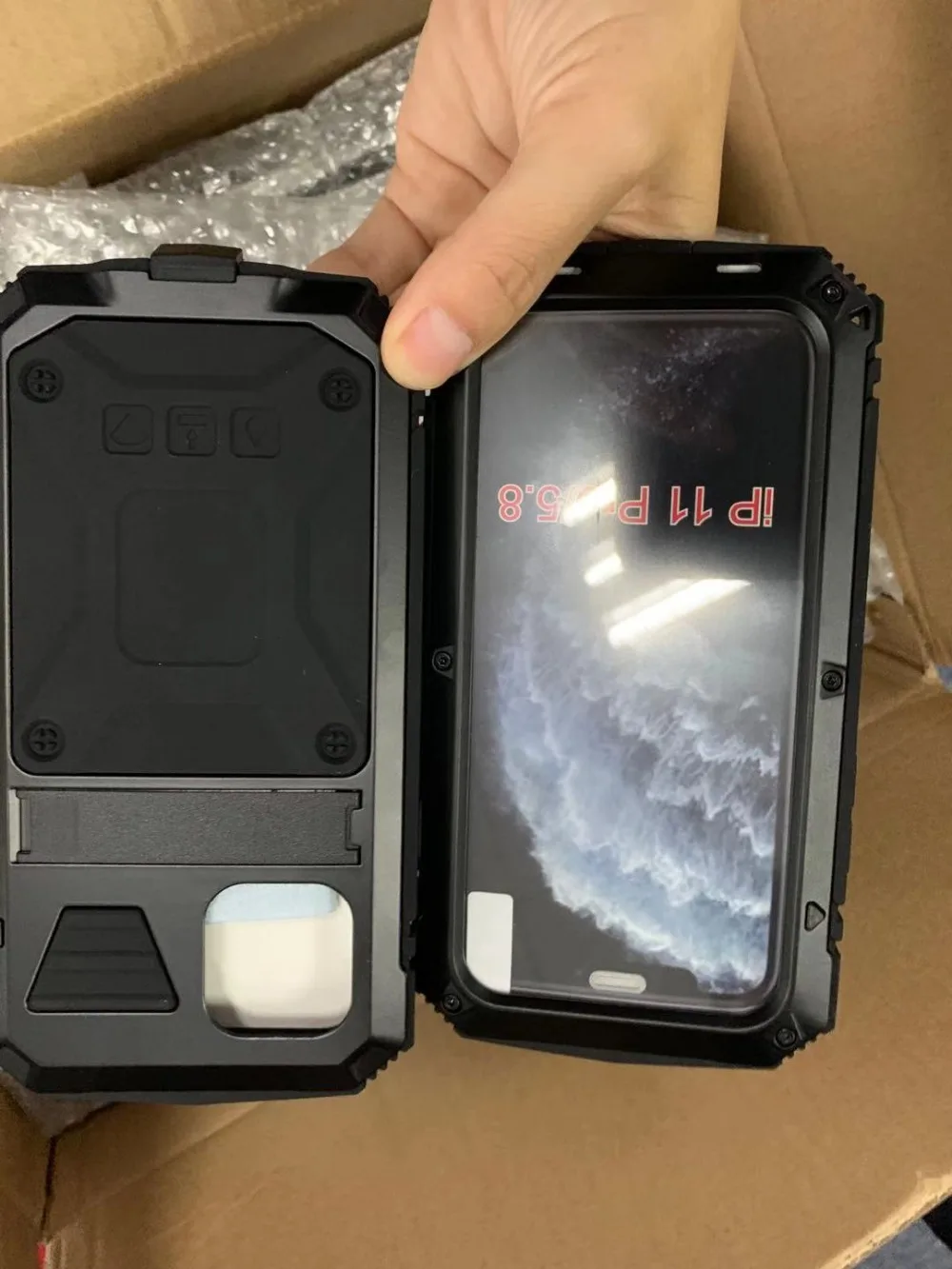 For iPhone 11 Pro Max XS XR XS Max X Metal Aluminum Armor Shockproof Heavy Duty Waterproof Case protective Cover+Tempered glass (1)