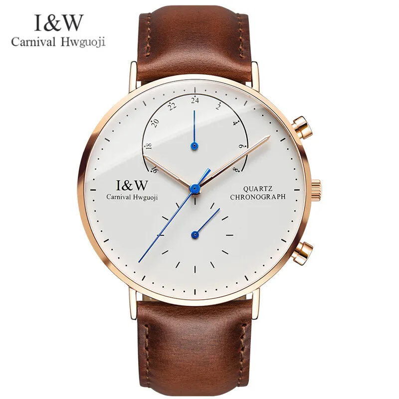 

Relogio Masculino Carnival Brand Men Fashion Watch Waterproof Luminous 12/24H Dual Time Sapphire Crystal Quartz Wristwatch Clock