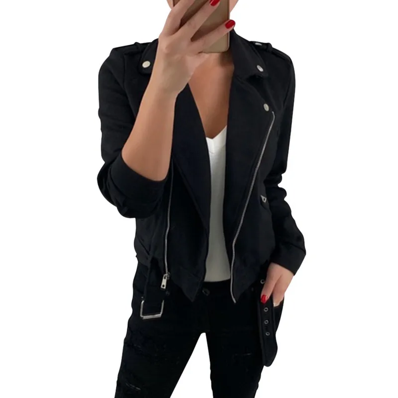 

Oeak Women Autumn Jackets Casual Slim Cool Lady Sweet Woman Zipper Outwear Plus Size Coats Long Sleeve Basic Jackets 2019 New