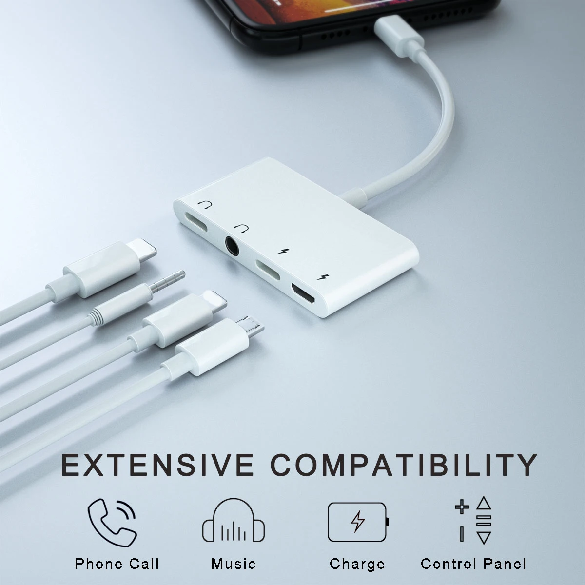 

MCSE 4 in 1 For Lightning to 3.5mm Headphone Port splitter With Micro Charging Port Audio Adapter For iPhone 7/8/X/XS