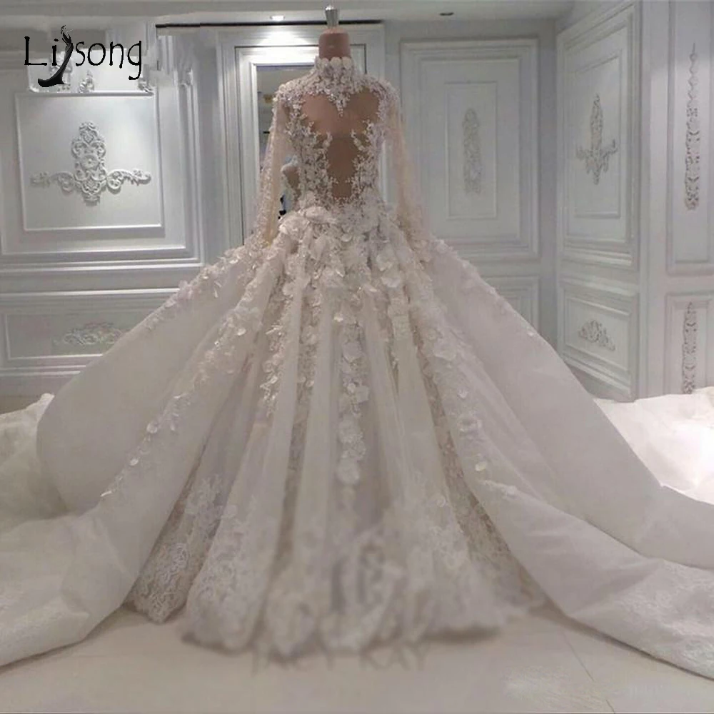 puffy wedding dresses with long trains