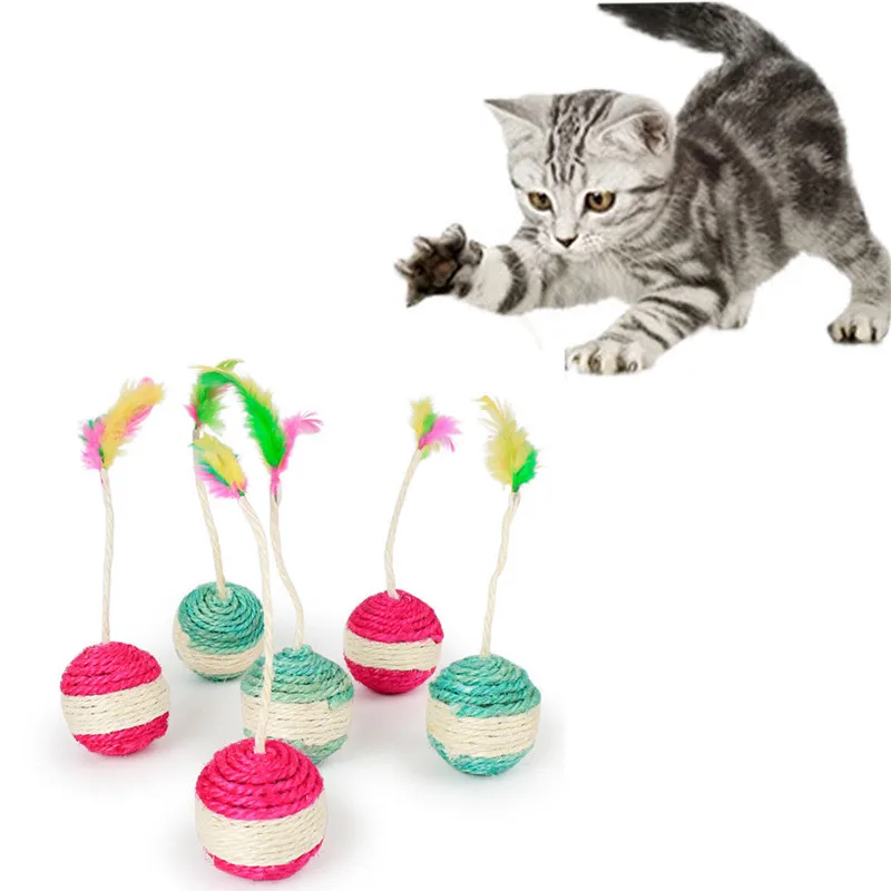 Игрушка для кошек, котят, катающаяся на Сизаль, Когтеточка, смешные, для кошек и котят, игрушки для игр, куклы-неваляшки, мячи, игрушки для кошек, Интерактивная игрушка-перо