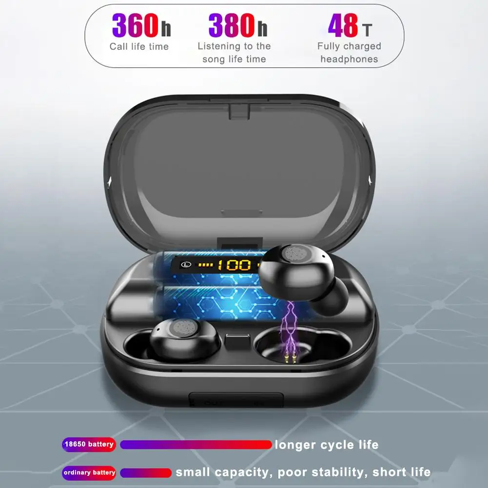 

V12 With Power Digital Display Touch Mini Wireless Bluetooth Earphones Dual - Ear Bluetooth 5.0 TWS Headphones
