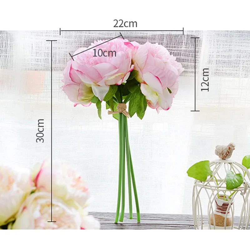 TOP!-Simulation flower hand tie five peony home decoration fake flower wedding supplies ornaments(white