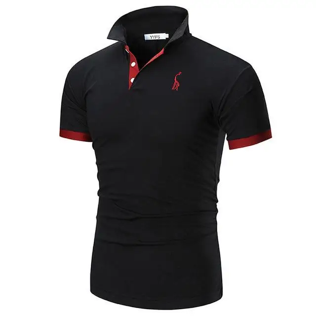 Новая брендовая мужская Повседневная рубашка поло с вышитым оленем, Мужская рубашка поло с коротким рукавом - Цвет: black