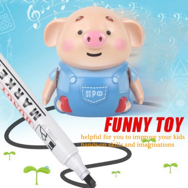 

Black Drawing Lines USB Electric Learning Toy With Marker Pen Gift For Kids Inductive Mini Robot Animal Follow