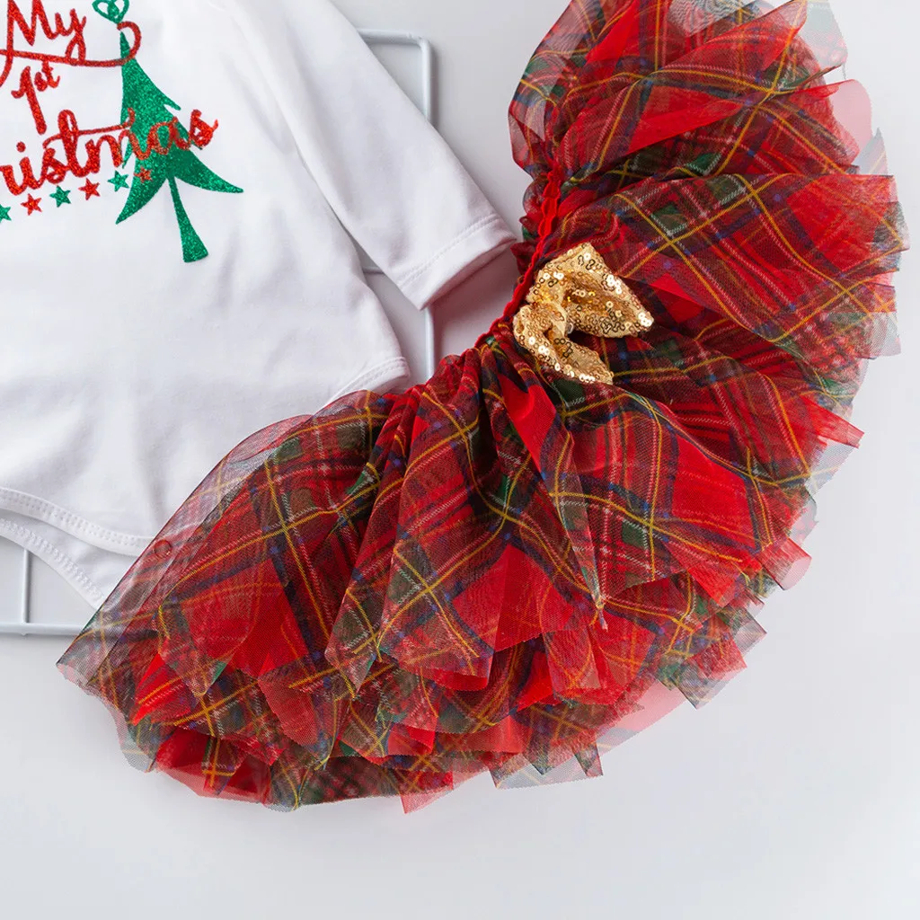 Осенней детской одежды из 3 предметов одежда для малышей Детские Штаны для девочек с рождественским изображением день комбинезон топы, платья-пачки, набор для волос ребенка ползунки Одежда для новорожденных Набор для волос