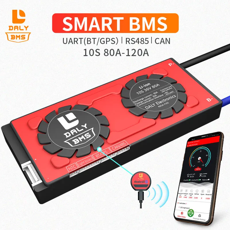 Смарт BMS 10S литий ионная 36В Bluetooth APP 80A 100A 120A 485 на usb устройство + корпус из