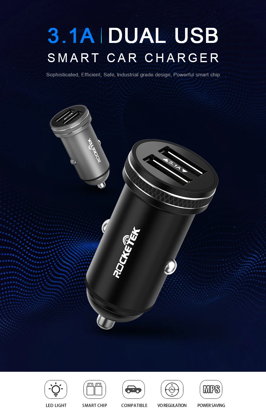 Rocketek металлическое мини USB Автомобильное зарядное устройство для мобильного телефона планшета gps 3.1A быстрое зарядное устройство автомобильное зарядное устройство двойной USB автомобильный адаптер зарядного устройства для телефона