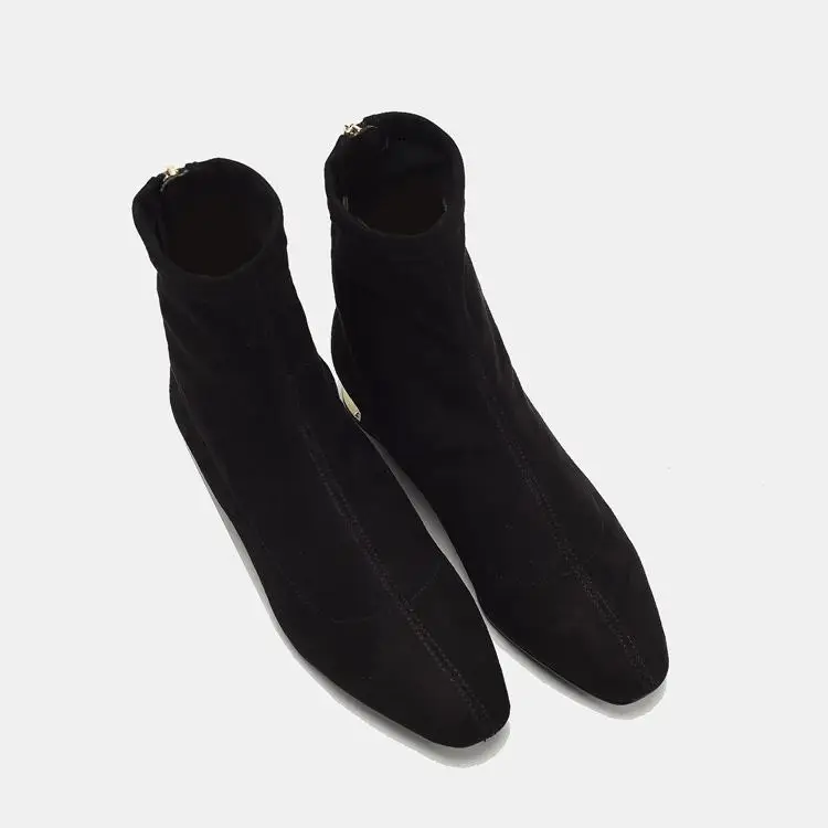 Новинка года; сезон осень; женские низкие эластичные ботинки на молнии с квадратным носком на низком каблуке - Цвет: Черный