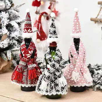 

Xmas Skirt Hat Scarf Red Wine Bottle Cover Champagne Bag Holiday Party Decor christmas decoration festival decor рождество