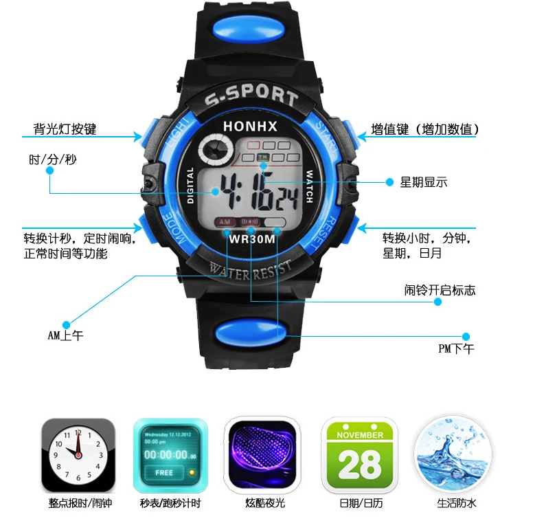 Reloj, студенческие часы, HONHX, лучший бренд, Роскошные, цифровой светодиодный, мужские часы, модные, спортивные, водонепроницаемые, наручные часы, relojes para hombre