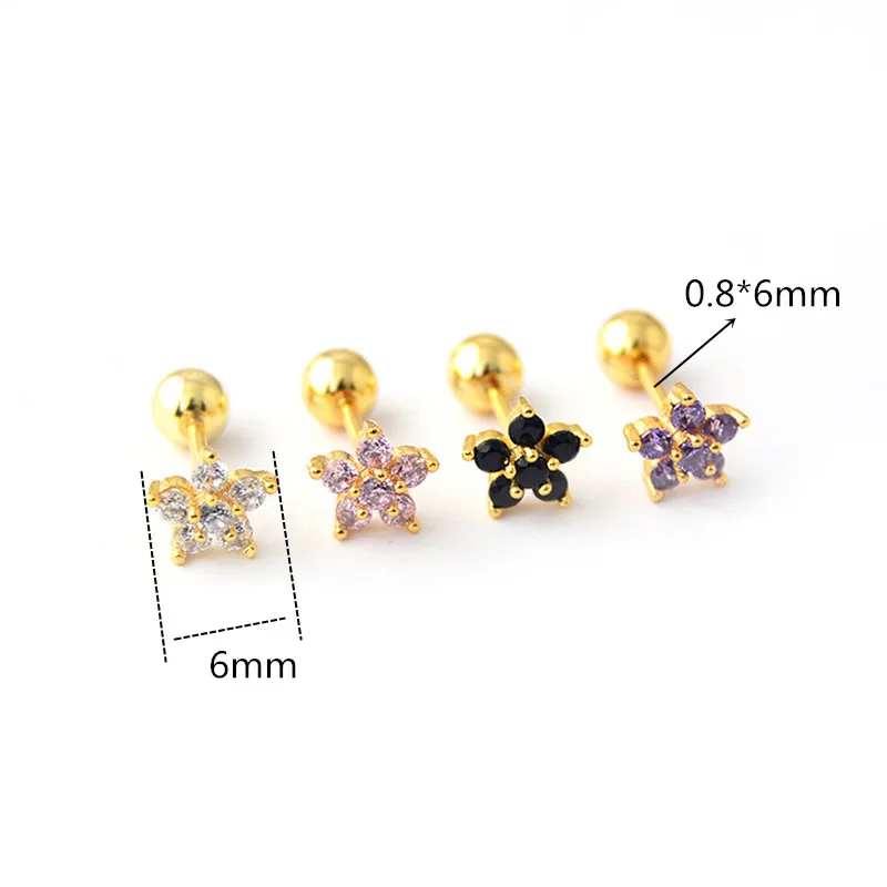 

Beauty Delicate Stainless Steel Flowers Bling Zircons Screw-Back Stud Earrings No Easy Fade Anti-Allergy