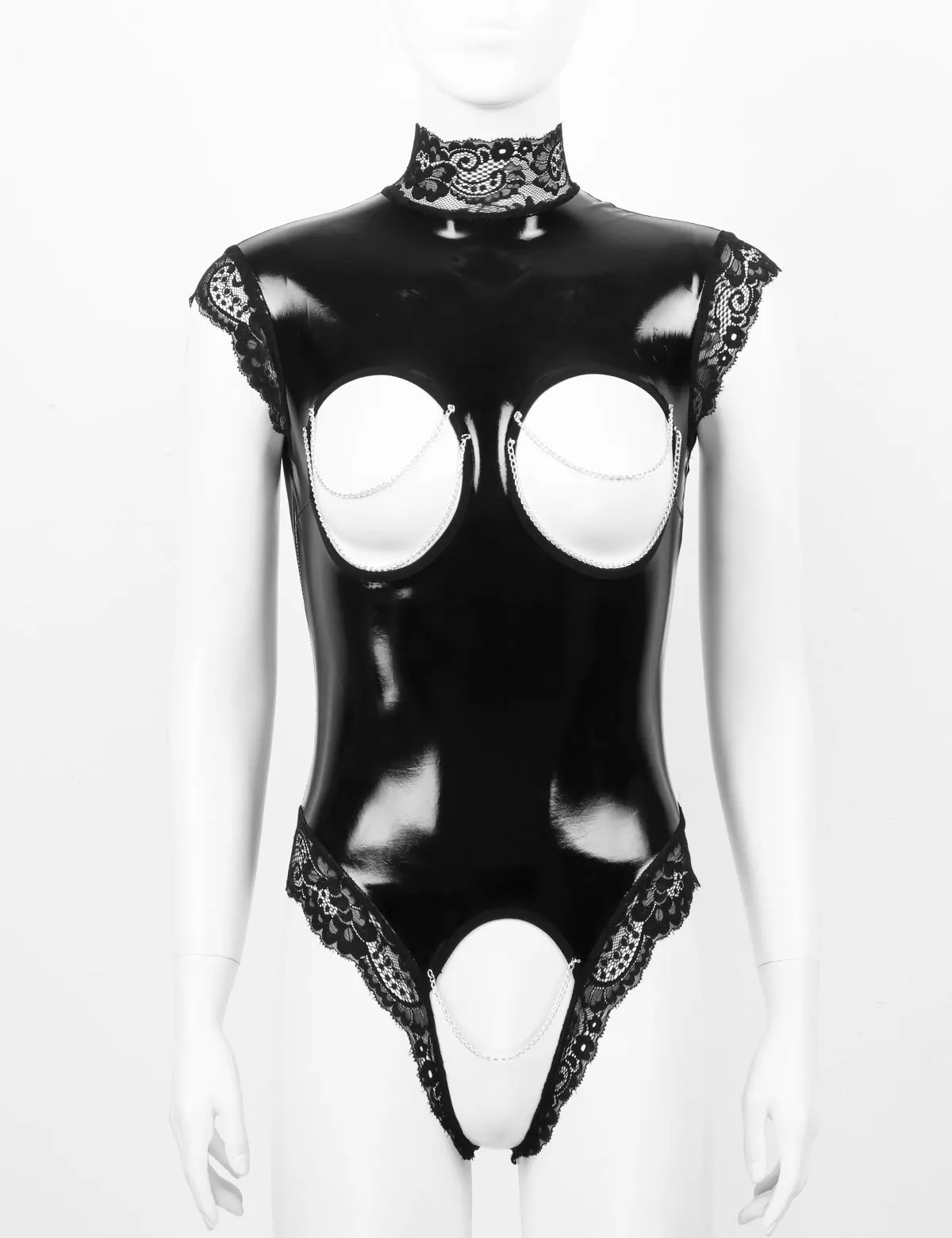 Women Sexy Exposed Nipples Crotchless Bodysuit Sleeveless Wet Look Patent Leather Lingerie Leotard Pole Dance Clubwear Nightwear women underwear,sexy lingerie