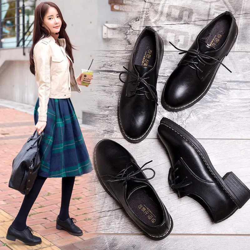 

2018 Student's Comfortable Shoes Women's INS Small Leather Shoes England Versatile New Style Solid Color WOMEN'S Shoes Cross Str