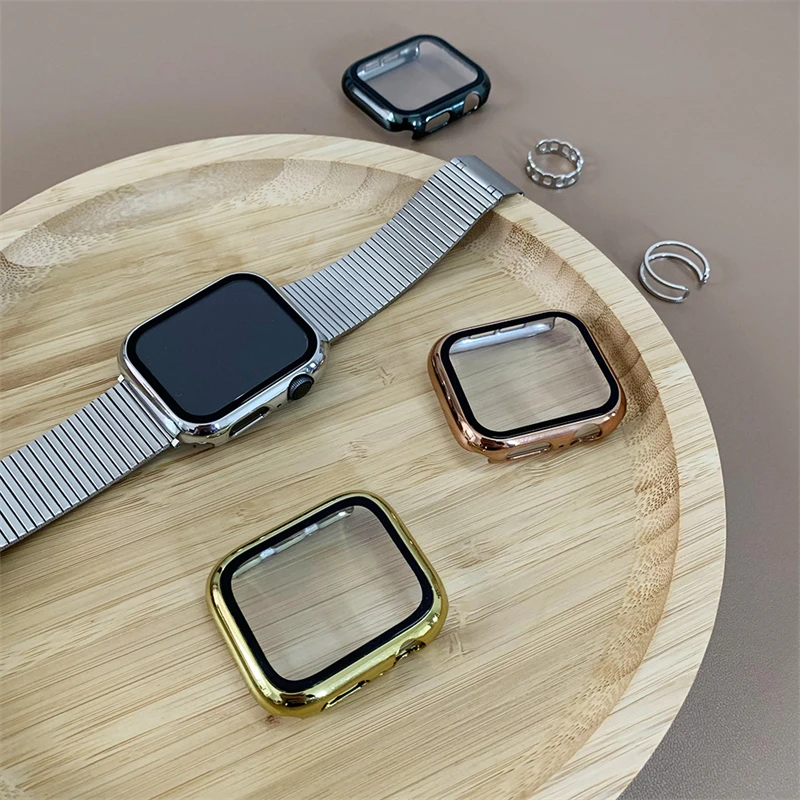 Glass + Plating Cover For Apple Watch Case 7 6 SE 5 4 3 2 iWatch 42mm