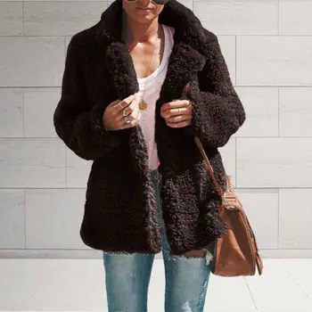 

Women Loose Coat Long Sleeve Autumn Winter Jacket Warm Zipper Plush Outwear Coat