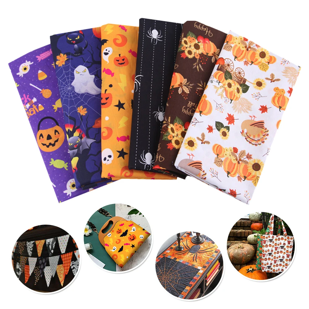 

6 pieces Assorted Halloween Cotton Fabrics Kit Pumpkin Printed Patchworks Patches DIY Home Textile DIY Fabric Sewing