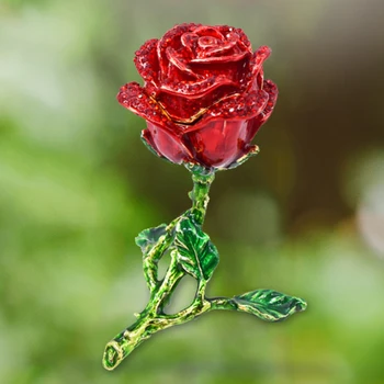 

Anniversary Bedroom Home Tin Alloy Ring Box Living Room Earrings Romantic Packaging Case Free Standing Red Rose Table Decoration