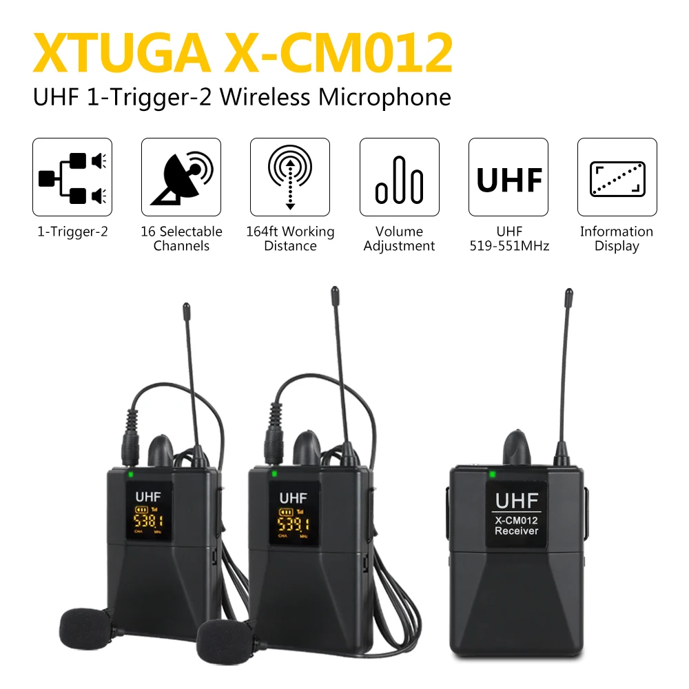 XTUGA X CM012 UHF двойной беспроводной петличный микрофон для камеры УВЧ лацканов с 16
