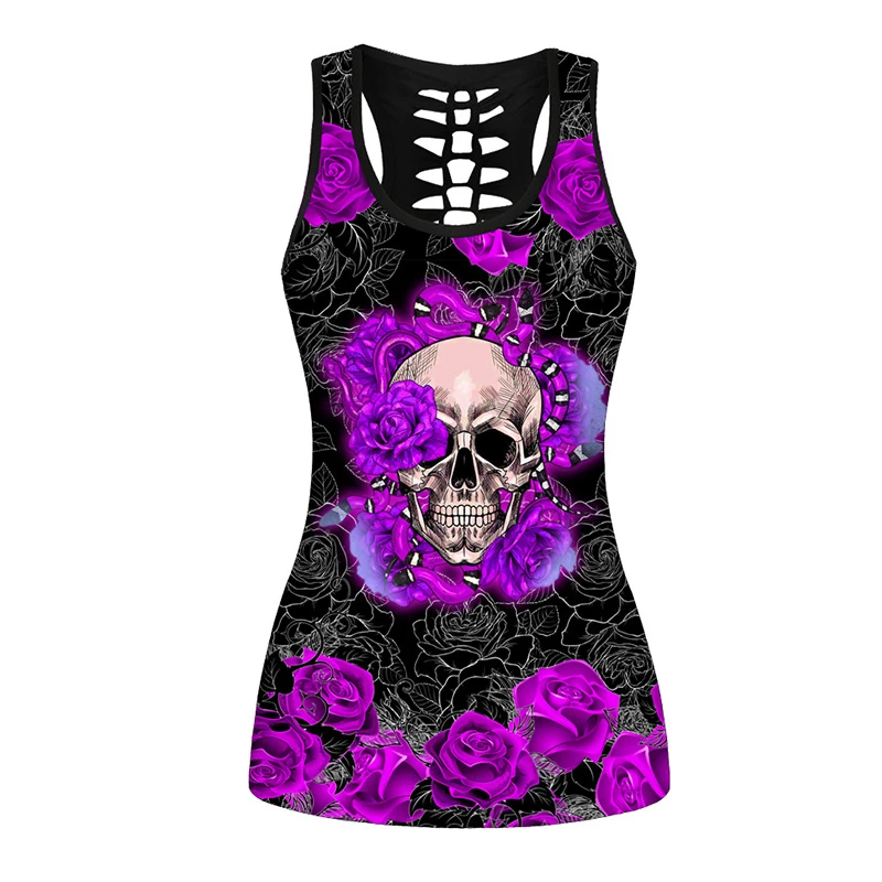 Summer Women Sport Vest Flower Skull 3D Print Yoga Shirt Quick Dry Gym Running Shirt Fitness Tank Tops Sleeveless T-shirt Female