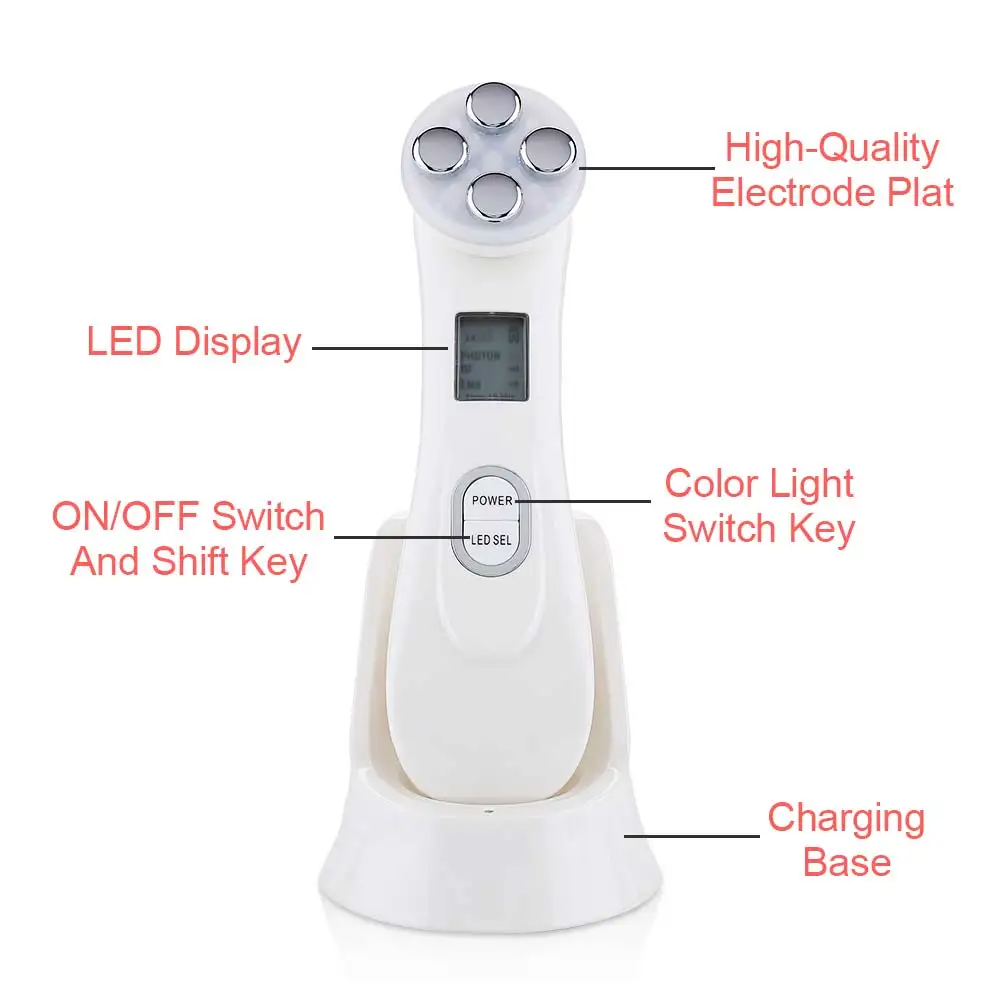  1 Set Deep Face Cleaning Machine Ultrasonic Skin Scrubber Peeling + LED RF&EMS Radio Mesotherapy El