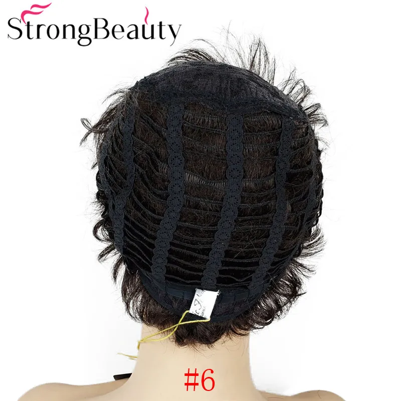 StrongBeauty короткий кудрявый парик из синтетических волос натуральный черный/коричневый/серебристо-серый парики для женщин 6 цветов на выбор