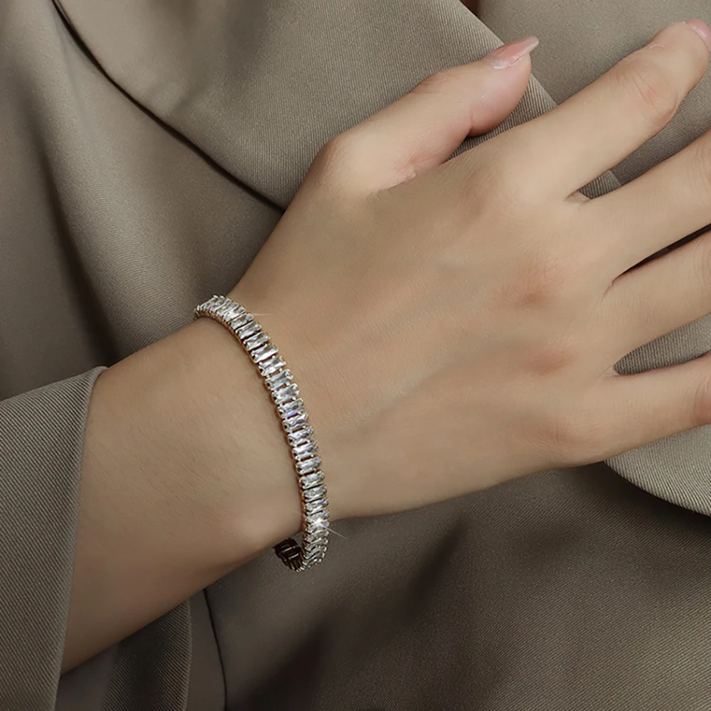 Peri'sbox Luxury Pave Square Cubic Zirconia Bracelet For Women Sparkly Zircon Link Chain Tennis Bracelet Vintage Trendy Bracelet - Image 5