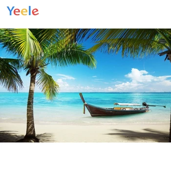 

Summer Sea Ocean Seaside Beach Palm Tree Tropical Boat Newborn Baby Portrait Backdrop Photography Background For Photo Studio