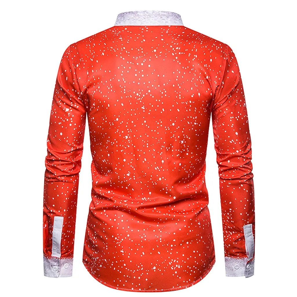 Feitong Мужская Рождественская рубашка из двух частей, Повседневная рубашка с принтом снежинок, красный топ, блузка, camisas masculina