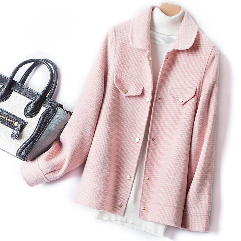 

Double-Sided Wool Overcoat Women's Short Thousands of Birds Sub-Slim Fit Pure Wool Woolen Autumn And Winter New Style Short-heig