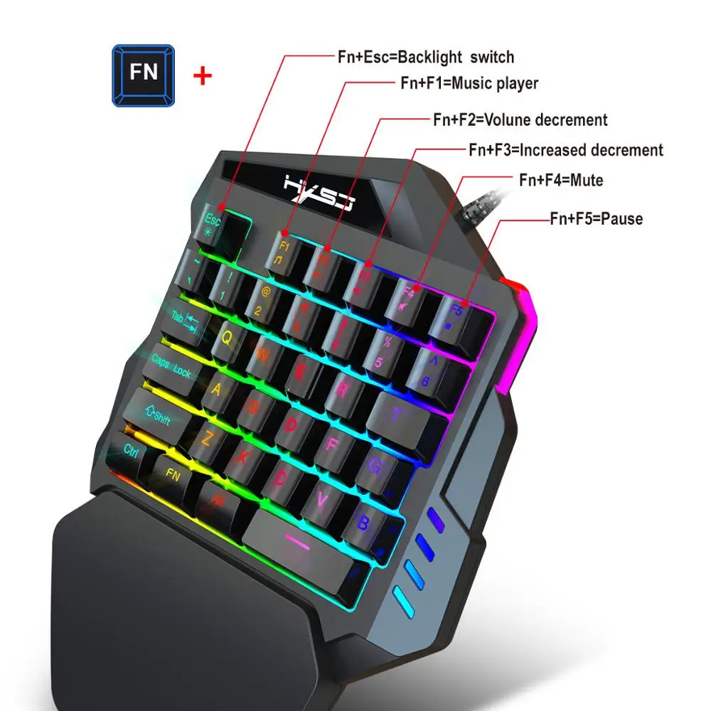 Игровая клавиатура с одной рукой для мобильного телефона Mi ni wired Rainbow color RGB color, игровой коврик для PUBG mobile Cheat Peripheral