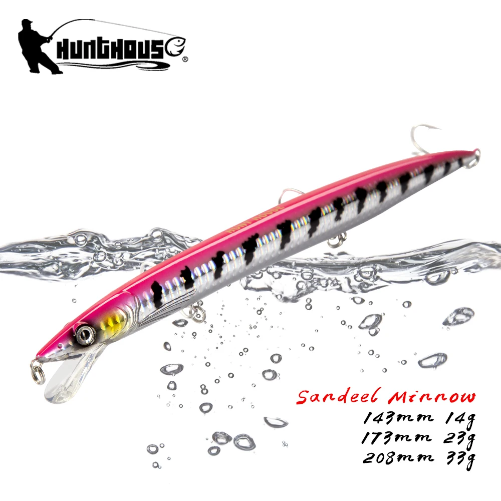 Hunthouse Schwimmender Minnow-Angelköder, 143 mm/14 g, 173 mm/23 g, 208 mm/33 g, langer Wurf, Meerwasser-Hartköder für Forellen-Seebarsch-Gerät