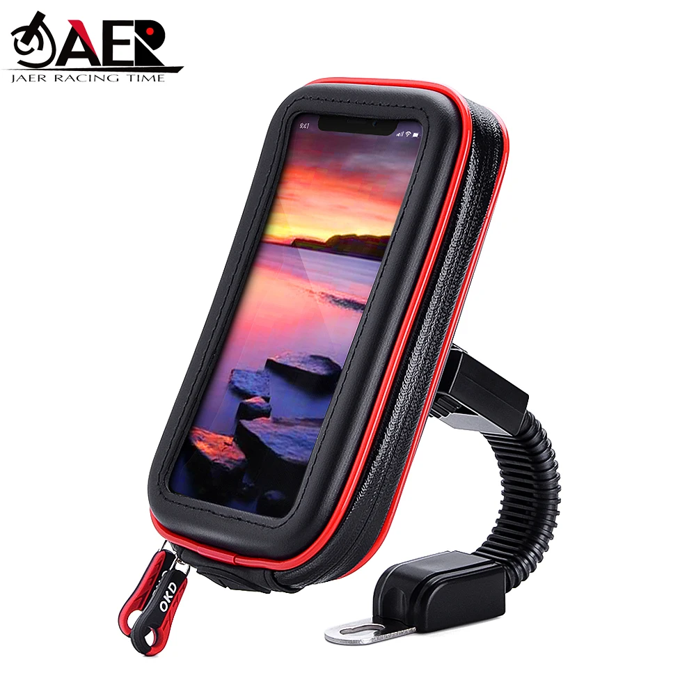 

JAER Touchable Motorcycle Moto biker Mobile Phone holder Waterproof bag GPS motor Bicycle Rear View Mirror Mount Support Stand
