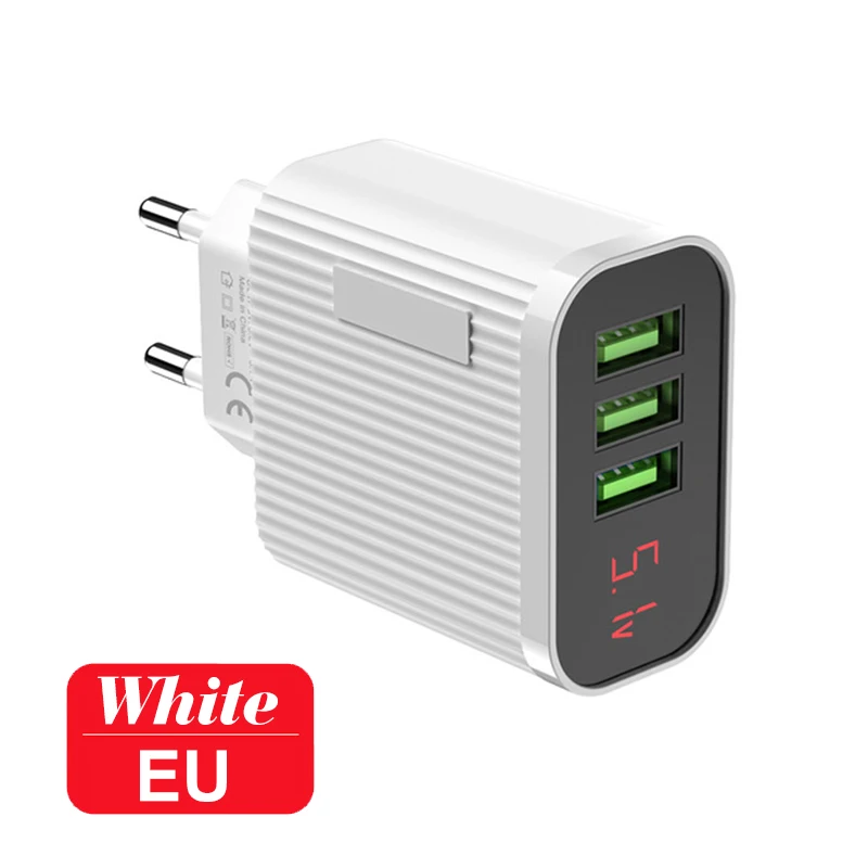 Цифровой светодиодный дисплей зарядное устройство для телефона 3 порта USB 3A универсальное умное быстрое зарядное устройство для iPhone 11pro samsung дорожный настенный адаптер питания - Тип штекера: White