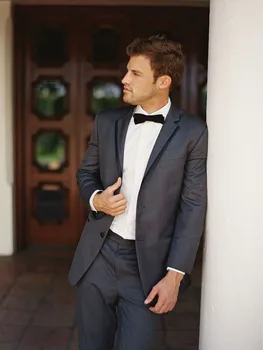 Cena ANNIEBRITNEY Dark Grey 2 Sztuka Slim Men Formalnym Garnitur Szyte Na Miarę Groom Smoking ślubny 2 Sztuka Prom ślub Biznes Mężczyźni Komplet Garniturów