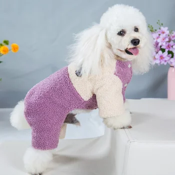 

Pet Clothing Winter Plus Velvet Warm One-Piece Pet Pajamas Teddy Velvet Dog Four-Legged Clothes Puppy Cotton Coat Autumn and Win