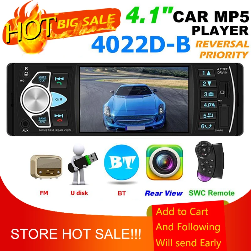4022D Car Stereo MP5 Player Bluetooth USB TF Card AUX Radio In Dash Receiver Supporting Reversing Image and Video Output
