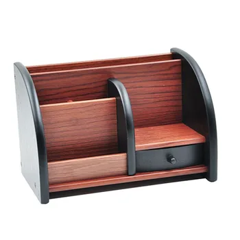 

5-Compartment Luxury Brown Wood Office Desktop Organizer / Letter Sorter with Multifunctional Wooden Pen Holder